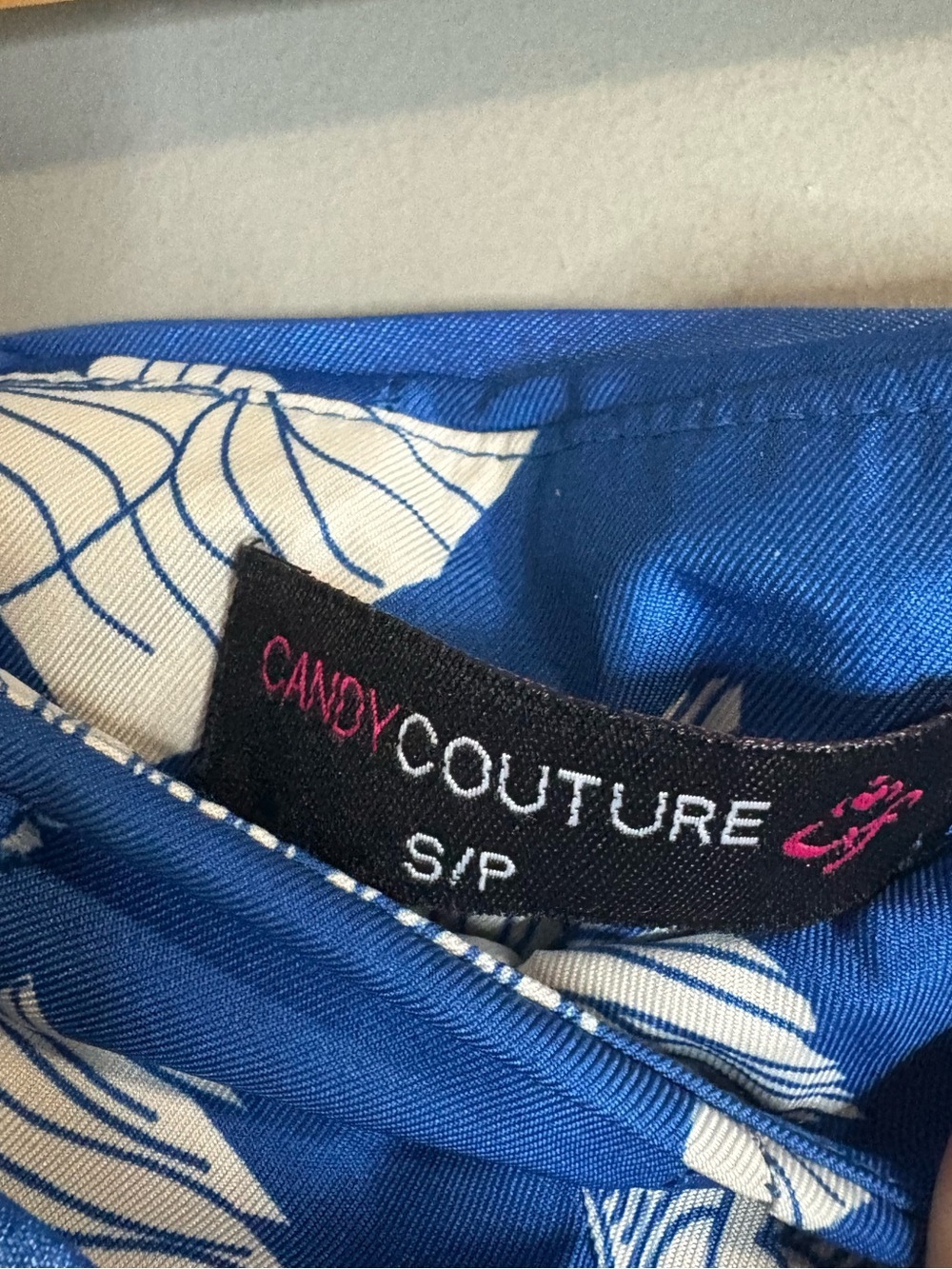 NWT Candy Couture Blue & White Floral Paperbag Mini Skirt | Satin Bow | Small - Picture 8 of 8